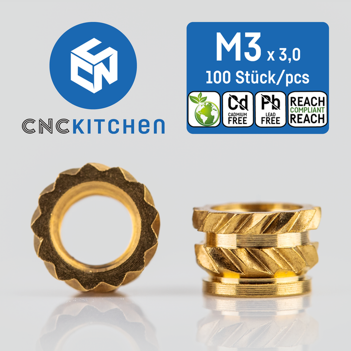 Lot 100 inserts M3x3.0 mm "Short" CNC Kitchen pour impression 3D