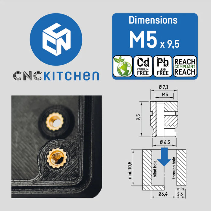 Lot 50 inserts M5x9.5 mm CNC Kitchen pour impression 3D