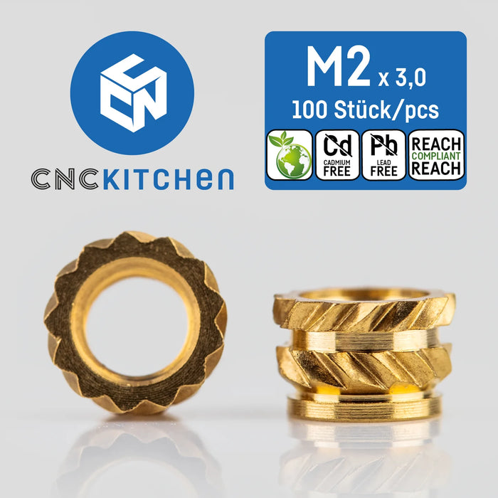 100 inserts M2x3.0 mm CNC Kitchen pour impression 3D