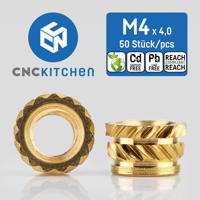 Lot 50 inserts M4x4.0 mm CNC Kitchen pour impression 3D
