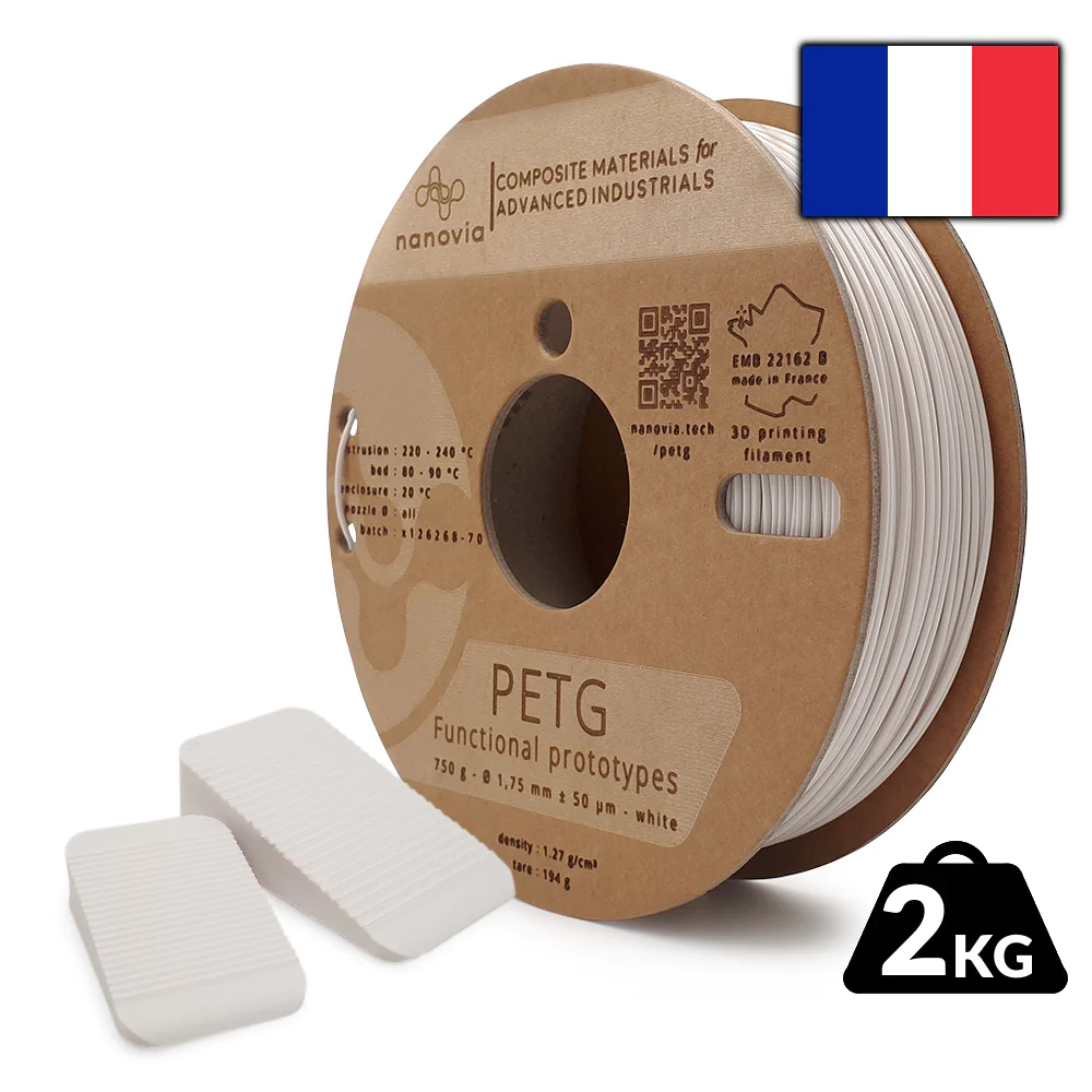 Filament PETG Nanovia Blanc 1.75mm 2kg - Fabrication française —  Filimprimante3D