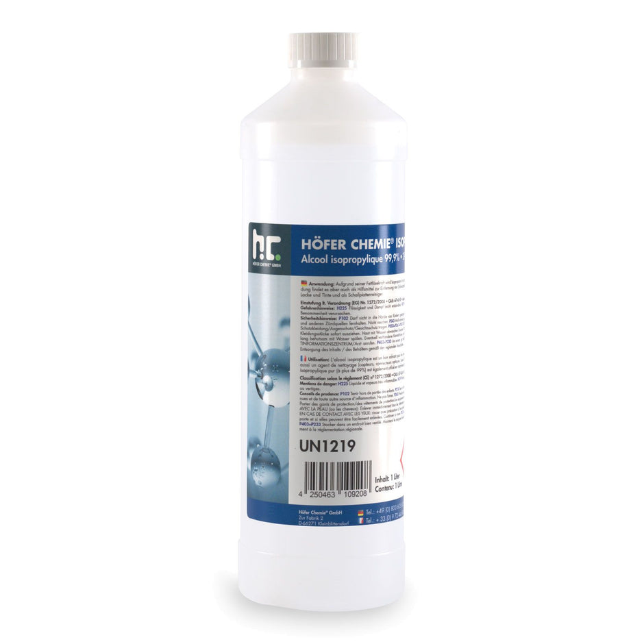 Alcool Isopropylique 99,9% Pur - 1 Litre - Fabriqué En Allemagne - Marque HC - Nettoyage électronique, Miroirs, Surfaces