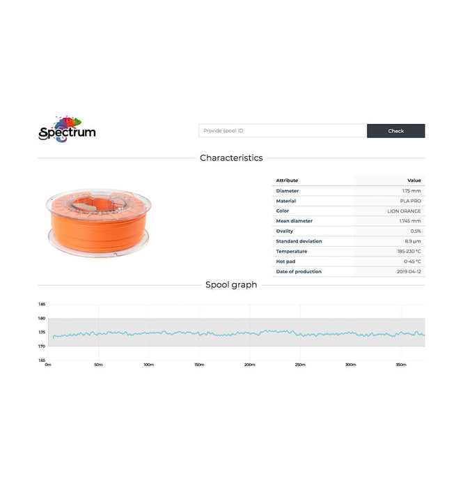 Fil imprimante 3D : PLA Spectrum Orange carotte 1.75 mm - 1kg