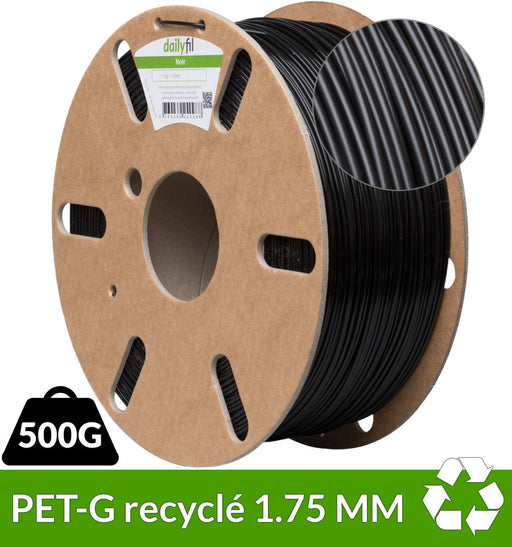 Fil imprimante 3D recyclé : PETG dailyfil noir 1.75 mm - 500g