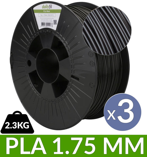 Pack 3 bobines 2.3 kg PLA dailyfil 1.75 mm Noir