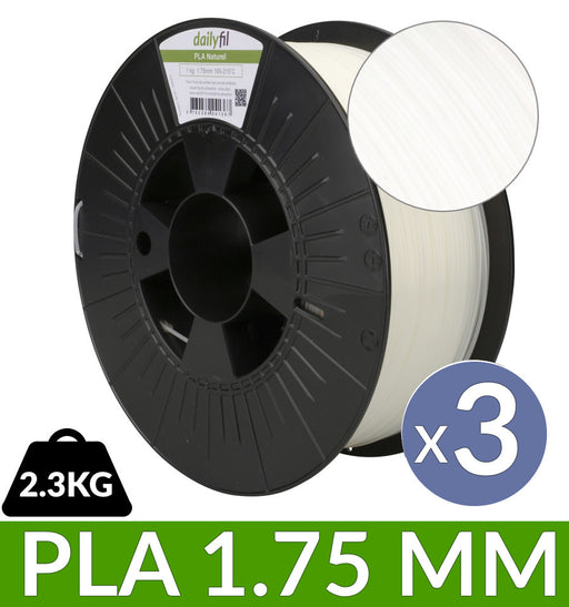 Pack 3 bobines : PLA naturel 1.75 mm 2.3 kg - dailyfil