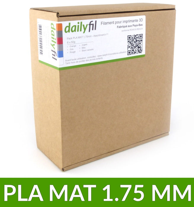 Pack assortiment filament PLA MAT 1.75 mm dailyfil - 6 coloris x50g
