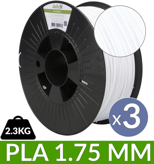 Pack PLA bobine 2.3 kg blanc 1.75 mm dailyfil x3